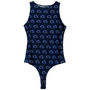 women's navy bodysuit with Penn State Athletic Logos all over